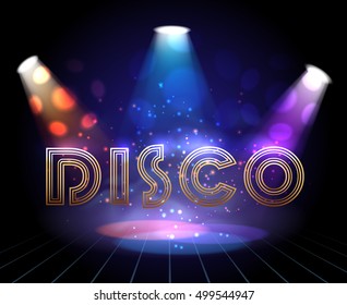 Vector disco background with spotlights for dance show invitation or party flyer template