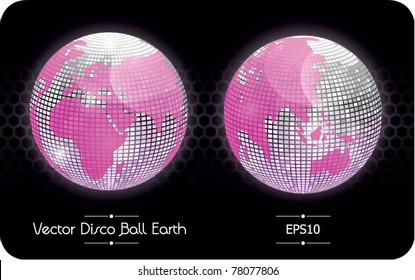 Vector disco ball globe, glossy earth, Europe, Africa and  Asia