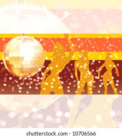 Vector disco ball on abstract background. Groups of objects separate by layers for easy editing.