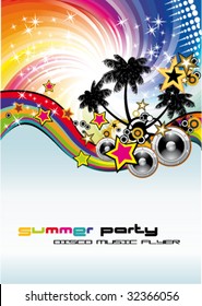 VECTOR Disco Dance Tropical Music Flyer with colorful background