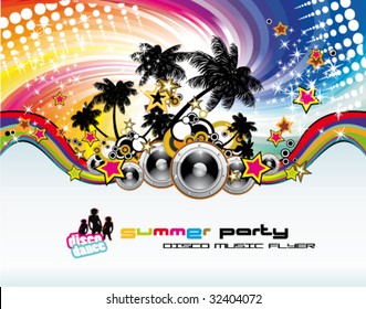 VECTOR Disco Dance Tropical Music Flyer with colorful background