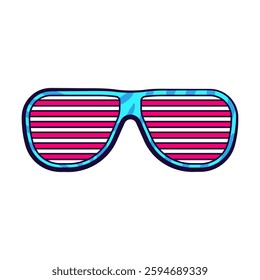 Vector disco glasses or retro dancing eyewear. Funky fashion accessory or 90s spectacles. Pop art line lens design. Isolated wayfarer icon. Nostalgic aesthetics, exaggerated design. Artistic halftone.