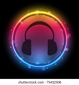 Vector - Disco Headphones with Neon Rainbow Circle