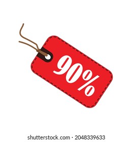 Vector of discount 90 percent off Label. Sale 90% Off Red Label.