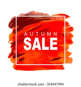 Vector discount banner autumn sale with hand drawn acrylic red background.