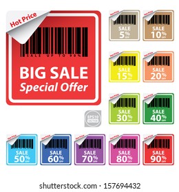 Vector: Discount colorful labels sale 5 - 90 percent 