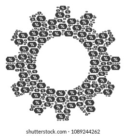 Vector discount coupon icons are composed into cog composition. Mechanical design concept constructed from discount coupon components.