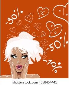 Vector discount flayer with a pretty blonde woman