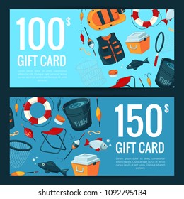 Vector discount or gift card with cartoon fishing