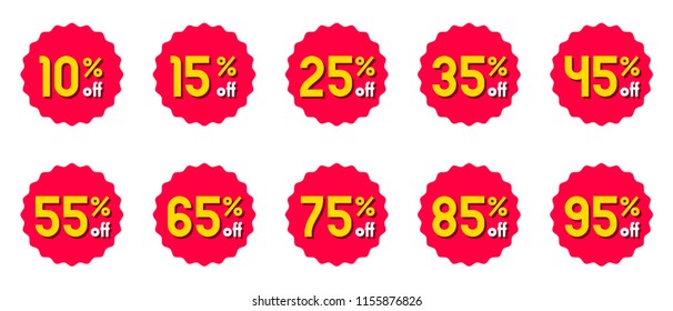Vector discount label. Special promotion offer sale tag. Red rosette star badge sticker symbol with yellow price discount informer.
