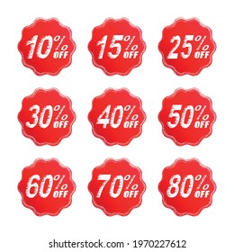 Vector discount label. Special promotion offer sale tag. Red rosette star badge sticker symbol with white price discount informer.