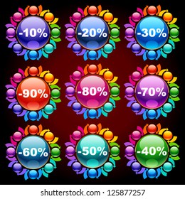 Vector discount labels. Bright multicolored flowers