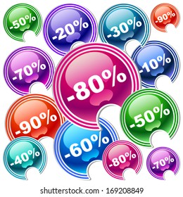 Vector discount labels. Unique colorful l sticker