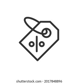 Icono de línea de descuento del vector. Símbolo con estilo de contorno de moda. Ilustración vectorial aislada en un fondo blanco.