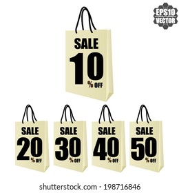 Vector: Discount Price With Sale 50 - 90 Percent Text On Shopping Bag.
