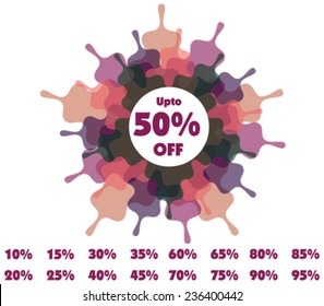 Vector  Discount price tags in beautiful star abstract color variations from 10 to 95 percent in isolated white background.