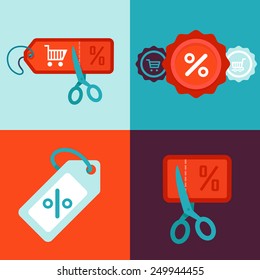 Vector discount and sale concept in flat style - online shopping and price labels