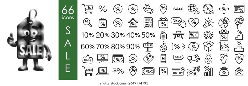 Conjunto de iconos de descuento y venta de Vector con Elementos de compras
