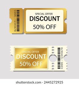 Vector discountgold coupon set flyer sticker or banner with barcode