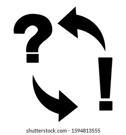 Vector discussion symbol with exclamation and question marks, rotate arrows.
EPS 10.  
Flat vector illustration  Isolated on white background