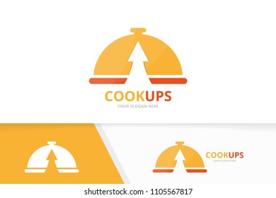 Vector dish and arrow up logo combination. Plate and growth symbol or icon. Unique kitchen and upload logotype design template.