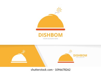 Vector dish and bomb logo combination. Plate and detonate symbol or icon. Unique kitchen and weapon logotype design template.