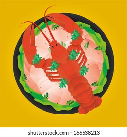 A Vector Dish With Colorful Seafood Isolated