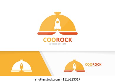 Vector dish and rocket logo combination. Plate and start up symbol or icon. Unique kitchen and spaceship logotype design template.