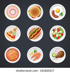 Vector dishes icon set isolated on background