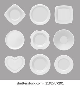 Vector dishware. Realistic pictures of various plates. Illustration of collection plate, dishware empty