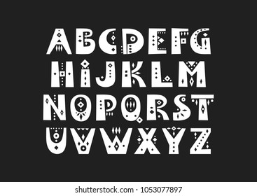 Vector display alphabet. Set of capital patterned letters in African style.