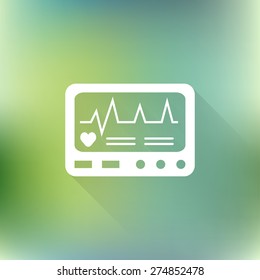 Vector Display with Cardiogram Icon with long shadow on blurred background