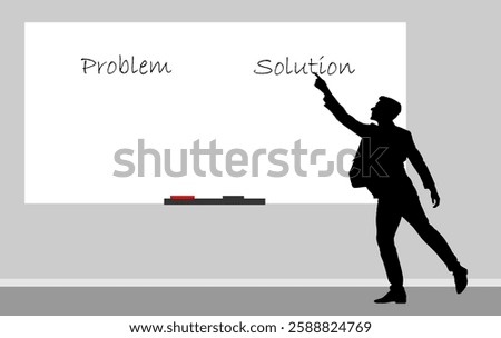 Vector display on the whiteboard - Silhouette man points to the board - Problem solution