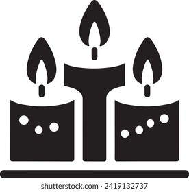 The vector displays a minimalist icon featuring three black candles with flickering flames, signifying celebration and warmth. 