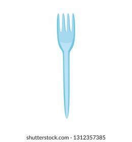 Vector disposable fork blue icon. Plastic cutlery, disposable plastic type for recycling. Eating utensil, fastfood cafe tableware. Environmental harmful, cheap tool. Isolated illustration