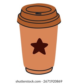 Vetor descartável taça de café takeaway com tampa marrom e estampa, adequado para marca de café, adesivos, ícones e embalagem