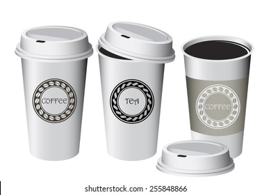 Vector dispossable three paper coffee cups illustration 