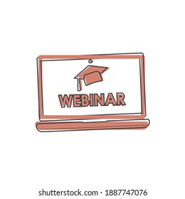 Vector distance learning icon. Icon of laptop and education symbol on cartoon style on white isolated background.
