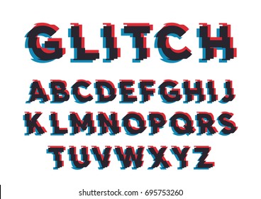 Vector Distorted Glitch Font. Glitch. Vector illustration