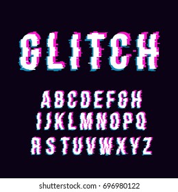 Vector Distorted Glitch Font. Glitch. Vector Illustration