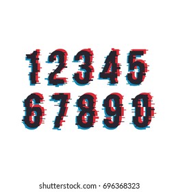 Vector Distorted Glitch Font. Glitch. Numbers From 0 to 9. Vector illustration
