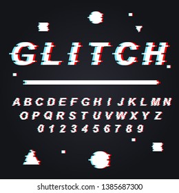 Vector distorted glitch font. Trendy style lettering typeface - Vector