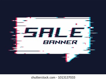 Vector distorted glitch style promotion banner, price tag, speech bubble, sticker, badge, poster