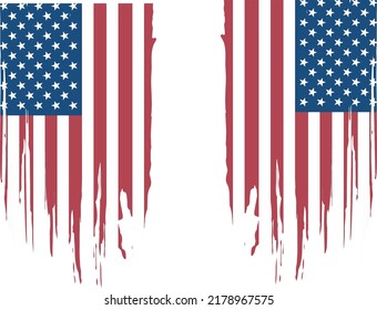 Vector Of The Distressed American Flag. American flag in grunge style on transparent background. United States of America flag. The correct color, army, military, veterans, patriotic vector flag.