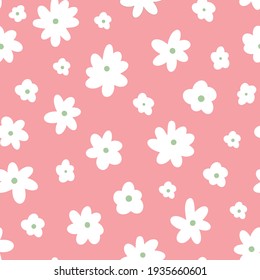 Vector ditsy daisy flowers seamless pattern with background.