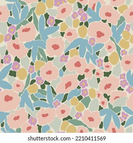 Vector ditsy flower illustration seamless repeat pattern 