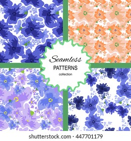 Vector ditsy pattern with flowers in watercolor style