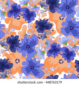 Vector ditsy pattern with flowers in watercolor style