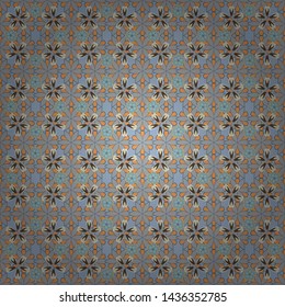 Vector ditsy pattern with leaves, spring summer time, colorful floral background allover print. Gentle romantic seamless naive flower in blue, yellow and gray colors.