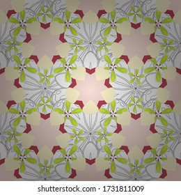 Vector ditsy pattern with leaves, spring summer time, colorful floral background allover print. Gentle romantic seamless naive flower in beige, green and white colors.